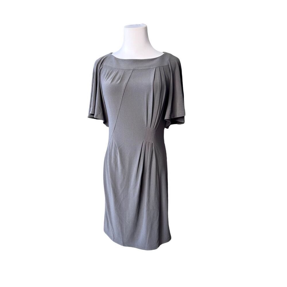Jessica Simpson Grey Crepe Asymmetrical Flutter Sleeves Dress MEDIUM‎ $128 NWT